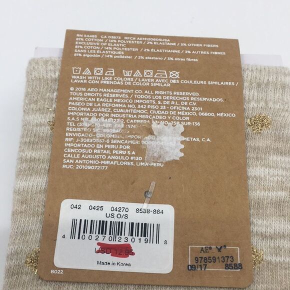 American Eagle Tan and Metallic Gold Polka Dot Boot Tall Cotton Blend OSFA Socks - Picture 4 of 12